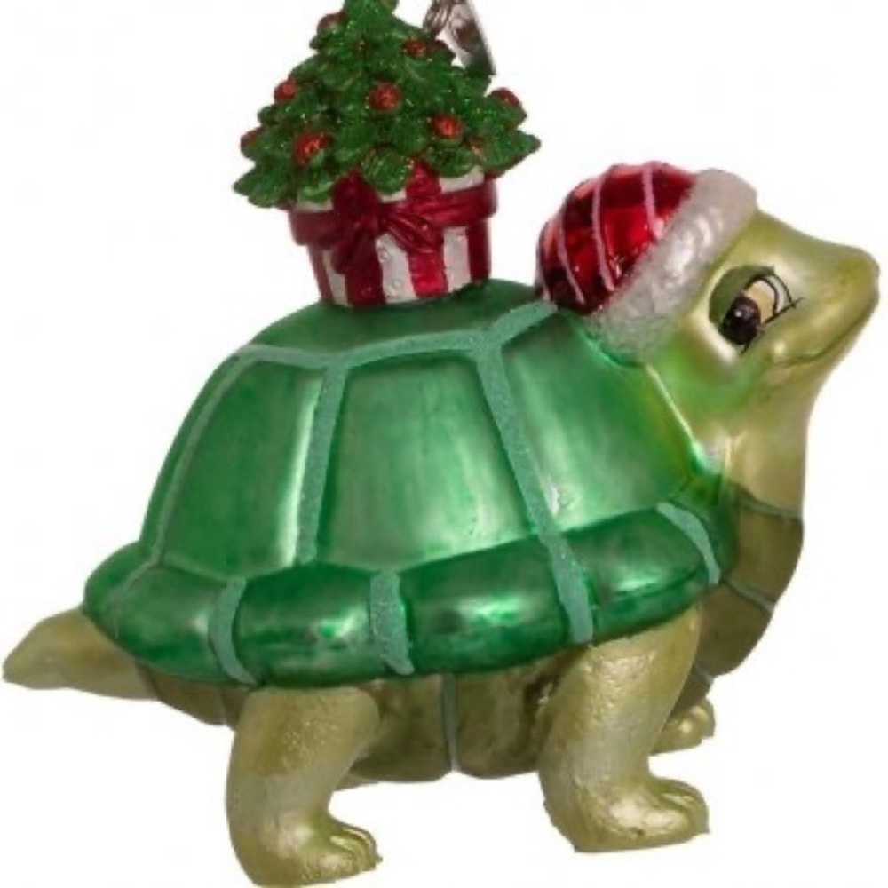 🎄Anthropologie -Glass Turtle with Tree Christmas Ornament